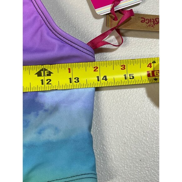 Justice Girls XL 16/18 One-Shoulder Cut-Out Swimsuit Rainbow Palm Print UPF 50+ - Picture 4 of 11